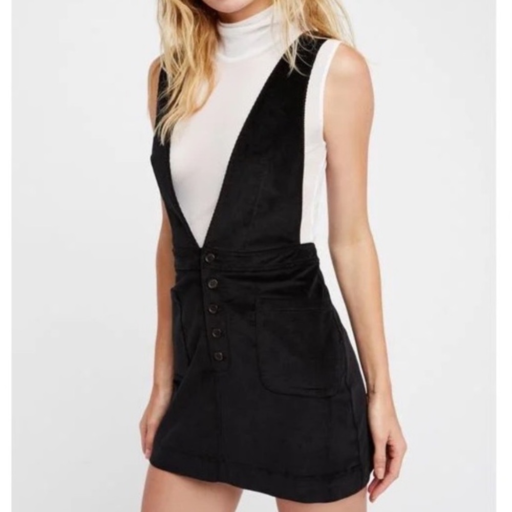Free People Old School Love Jumper Black Corduroy Pinafore Dress Size 4 Mini